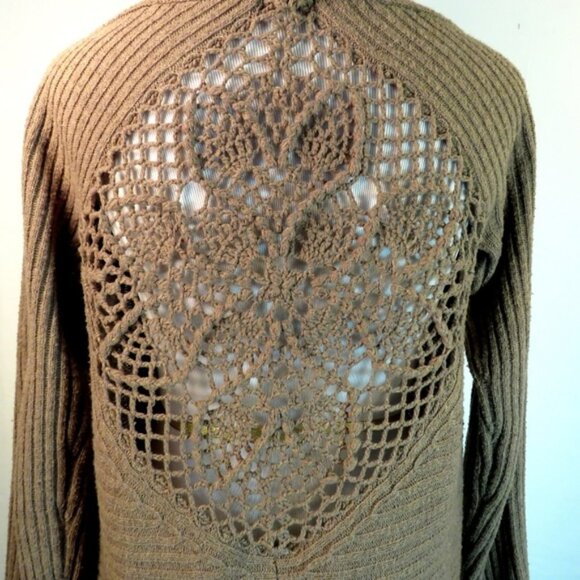 Crochet Back Wool Blend Long Cardigan - Picture 3 of 5